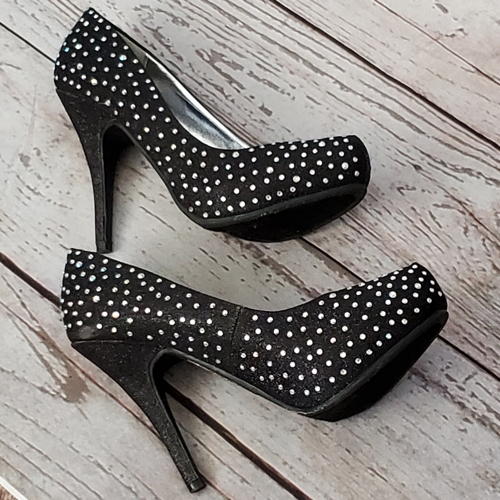 Marichi Mani black glitter aurora borealis stones pumps size 7